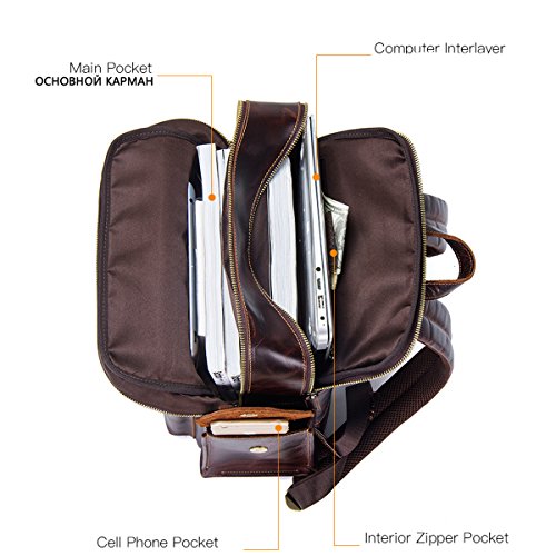 Contacts Genuie - Mochila de piel para ordenador portátil de 13 pulgadas, para viajes, mochila escolar