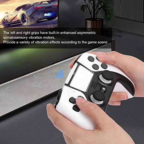 Controlador de Juegos, Controlador inalámbrico de Gamepad para PS4/para PC (Win7/8/10)/para teléfonos Android Panel táctil de inducción de Dos Puntos(Blanco)