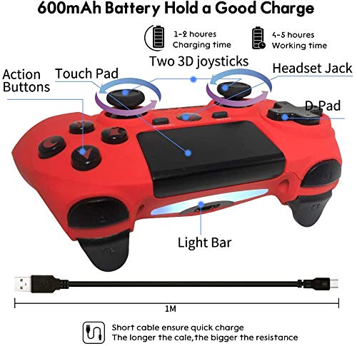 Controlador inalámbrico para controlador PS4 doble vibración para PlayStation 4 mando Gamepads con seis ejes, joysticks para PS4/Pro/Silm/PC (rojo)