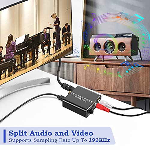 Convertidor Digital a Analógico con Volumen Ajustable 192kHz DAC Audio Óptico Coaxial Toslink a Analógico Estéreo L/R y Jack 3.5mm con Cable Óptico para PS3 PS4 Xbox HDTV, DVD