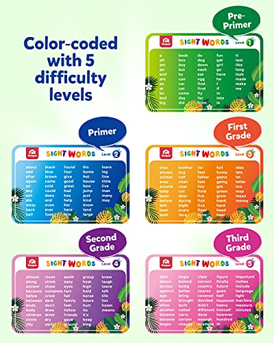 Coogam Sight Words Swat Game con 400 Fry Site Words y 4 Fly Swatters Set, Dolch Word List Phonics, Literacy Learning Reading Flash Cards Juegos de juguete para niños de 3 4 5 años