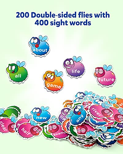 Coogam Sight Words Swat Game con 400 Fry Site Words y 4 Fly Swatters Set, Dolch Word List Phonics, Literacy Learning Reading Flash Cards Juegos de juguete para niños de 3 4 5 años