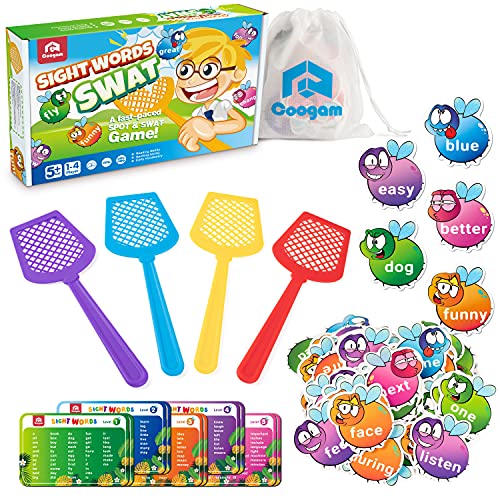 Coogam Sight Words Swat Game con 400 Fry Site Words y 4 Fly Swatters Set, Dolch Word List Phonics, Literacy Learning Reading Flash Cards Juegos de juguete para niños de 3 4 5 años