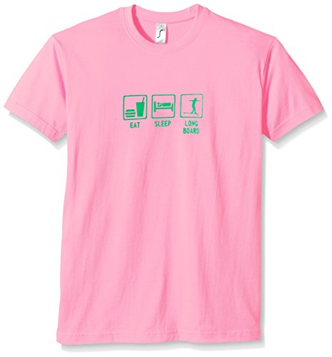 Coole-Fun-T-Shirts Eat, Sleep, Longboard Camiseta, Rosa (Rosa y Verde), XL para Niños