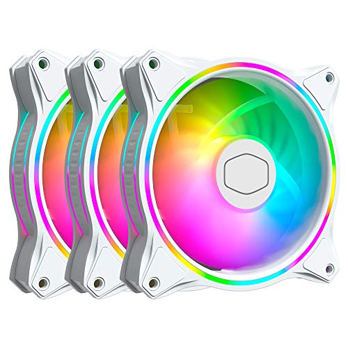 Cooler Master MasterFan 3en1 MF120 Halo Edición Blanca ARGB: Ventilador de Caja y Refrigerador, Doble Anillo Iluminación ARGB, Aspa Híbrida, Sensor Protección, Amortiguador Vibración, con Controlador