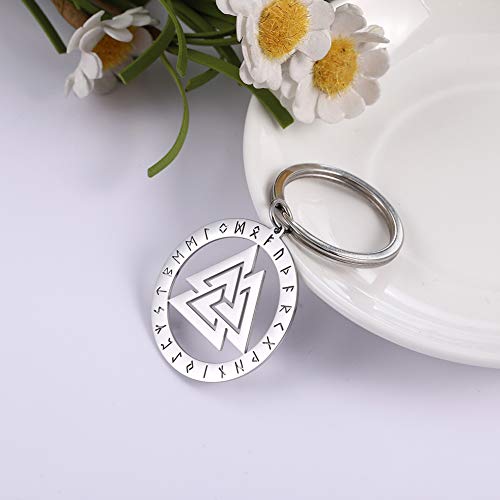 Cooltime Llavero de acero inoxidable con símbolo celta vikingo, Trinidad con runas, llavero unisex