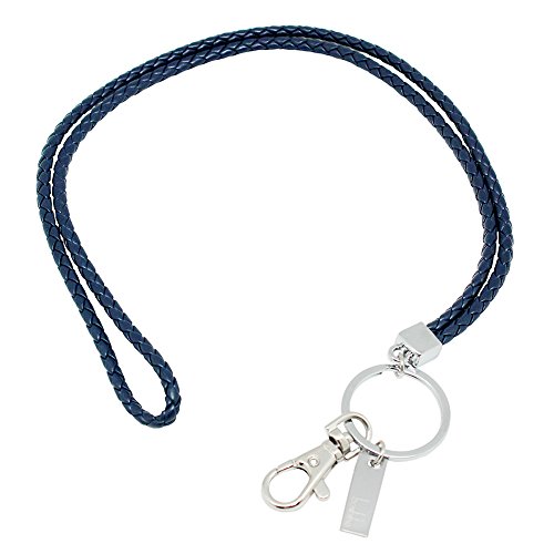 Cordón de piel, correa para el cuello Boshiho con clip fuerte y llavero para llaves, tarjeta de identificación, USB o teléfono móvil, color azul 16 pulgadas