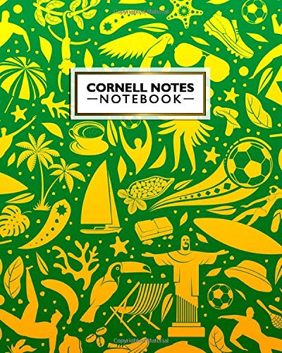Cornell Notes Notebook: Awesome Brazil Medium Lined Cornell Way Workbook for Work, Class or Home | Efficient Journal Note-Taking System for School, ... University | Amazing Football & Beach Pattern
