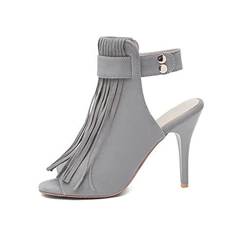 CosyFever Sandalias de Tacón Aguja Bajo conSólido Punta Abierta Aguja LC47 para Mujeres Gris - 40 EU