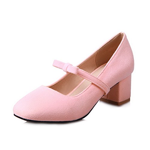 CosyFever Zapatos de Tacón Mary Jane Chunky Bajo conSólido Pajarita Cerrado DC48 para Mujeres Rosa - 35 EU