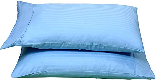 Cotton Bed Sheet Set 4 PCs, 100% Long Staple Egyptian Cotton, 450 Thread Count, 40 CM Deep Pocket of Fitted Sheet, Bedding Set, Soft Sateen Bed Sheets Set -Light Blue Stripe UK King Size