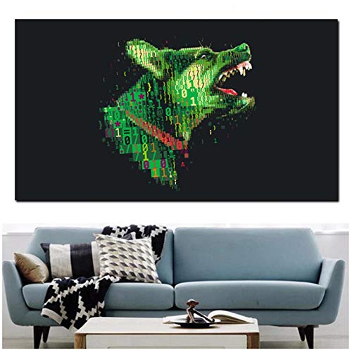 cuadros decoracion salon Cyber ​​Warfare Green Wolf Black Ground Animal Lienzo Pintura Pop Art Pintura de pared Póster Imagen para sala de estar Cuadros Decoración 15.7x23.6in (40x60cm) x1pcs Sin mar