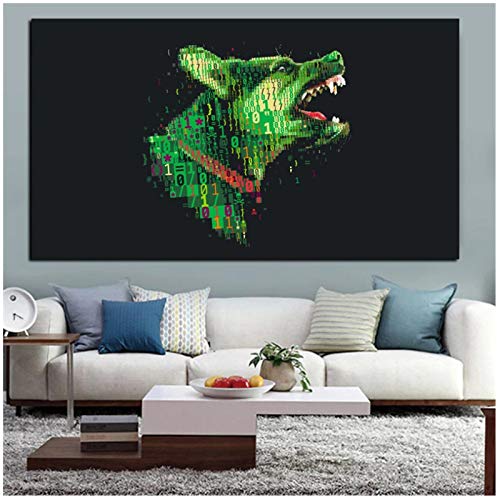 cuadros decoracion salon Cyber ​​Warfare Green Wolf Black Ground Animal Lienzo Pintura Pop Art Pintura de pared Póster Imagen para sala de estar Cuadros Decoración 15.7x23.6in (40x60cm) x1pcs Sin mar