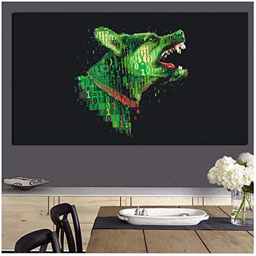 cuadros decoracion salon Cyber ​​Warfare Green Wolf Black Ground Animal Lienzo Pintura Pop Art Pintura de pared Póster Imagen para sala de estar Cuadros Decoración 15.7x23.6in (40x60cm) x1pcs Sin mar