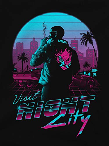 Cyberpunk 2077 Destination Night City Hombre Camiseta Negro XXL, 100% algodón, Regular