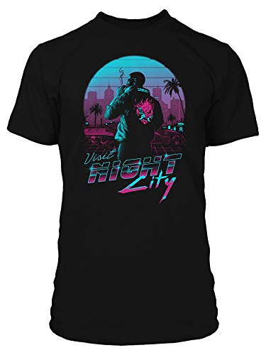 Cyberpunk 2077 Destination Night City Hombre Camiseta Negro XXL, 100% algodón, Regular