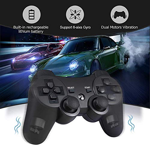 Cypin PS3 - Mando Controlador inalámbrico Bluetooth para Playstation 3 Wireless Rechargable Bluetooth Gamepad(doble vibración, 6 ejes), color negro