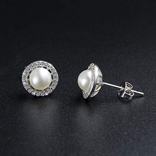 Czemo Juegos de Pendientes y Collar de Perlas de Agua Dulce y Plata de Ley 925 joyas para Mujer con Caja Regalo