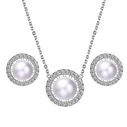 Czemo Juegos de Pendientes y Collar de Perlas de Agua Dulce y Plata de Ley 925 joyas para Mujer con Caja Regalo