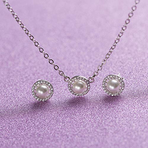 Czemo Juegos de Pendientes y Collar de Perlas de Agua Dulce y Plata de Ley 925 joyas para Mujer con Caja Regalo