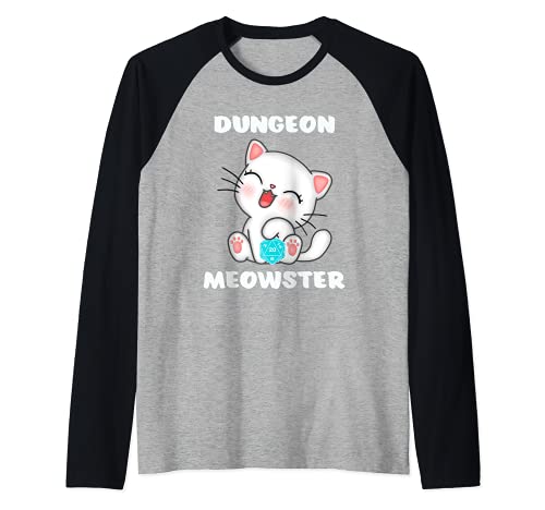 D20 RPG Dragons Mesa Regalo - Dungeon Meowster Master Cat Camiseta Manga Raglan