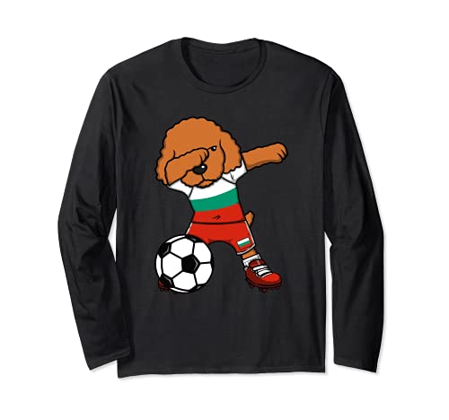 Dabbing Caniche Perro Bulgaria Fútbol Bandera Búlgara Sport Manga Larga