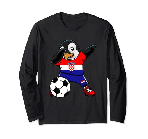 Dabbing Pingüino Croacia Fútbol Bandera Croata Deporte Arte Manga Larga
