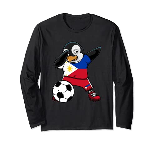Dabbing Pingüino Filipinas Fútbol Bandera Sport Deporte Arte Manga Larga