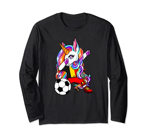 Dabbing Unicornio Bélgica Fútbol Bandera Sport Deporte Arte Manga Larga