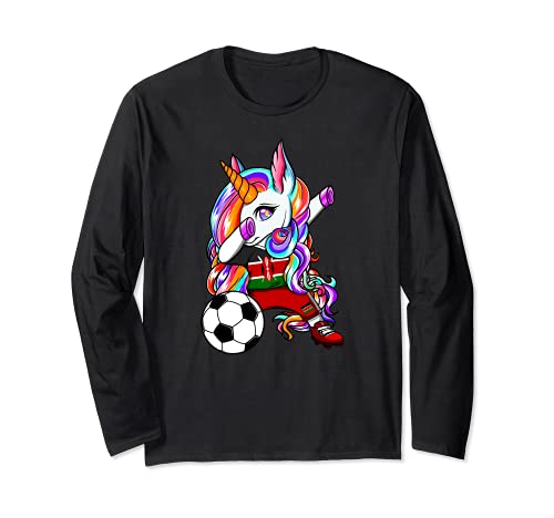 Dabbing Unicornio Kenia Fútbol Bandera Sport Deporte Arte Manga Larga