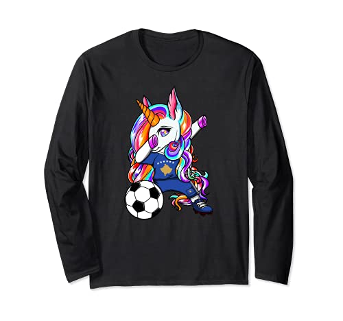 Dabbing Unicornio Kosovo Fútbol Bandera Kosovar Deporte Arte Manga Larga