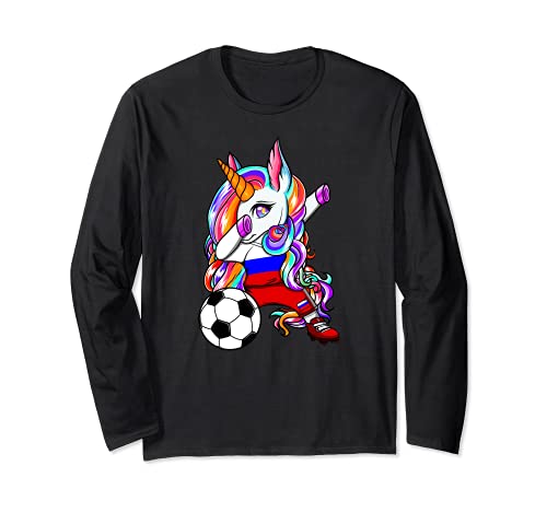 Dabbing Unicornio Rusia Fútbol Bandera Rusa Deporte Sport Manga Larga