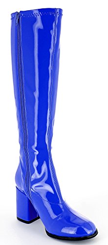 Das Kostümland Gogo - Botas retro para mujer, estilo discoteca, hippie, caña estrecha, azul real, 43 EU