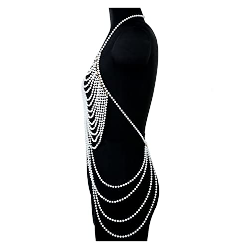 Ddcjc Halter Ajustable Pearl Top Cuerpo Cadena Collares de Hombro de Mujer Sujetador Joyería de Cadena Sexy Vestido de Novia Accesorios (Metal Color : Rust Red)