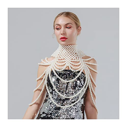 Ddcjc Halter Ajustable Pearl Top Cuerpo Cadena Collares de Hombro de Mujer Sujetador Joyería de Cadena Sexy Vestido de Novia Accesorios (Metal Color : Rust Red)