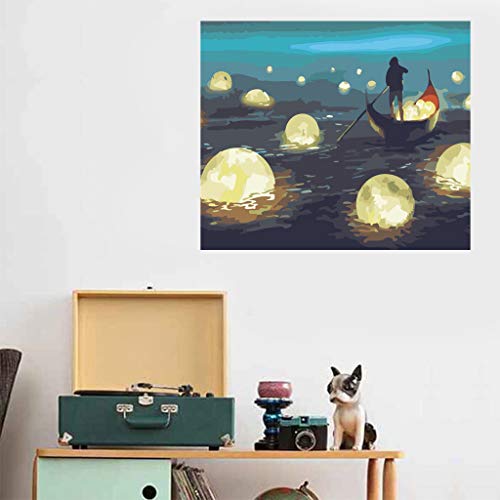 Decoración del hogar, Pintura para Adultos y niños Kits de Pintura al óleo DIY Lienzo preimpreso -Ferryman