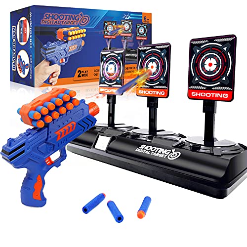 Diana Digital para Nerf, Objetivo de Tiro Electrónico con Pistola Juguete con 12 Clip de Dardos, 40 Balas Espuma, Rebote Automático & Puntuación & Sonido, Juego Disparos Regalo para Niños 5-15 Años