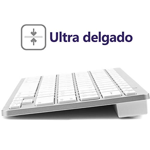 DINGRICH Teclado Bluetooth Español, Teclado para Tablet Bluetooth Teclado Inalámbrico Español para iOS/iPad/iPhone/Android/Huawei/Samsung/Windows,Blanco