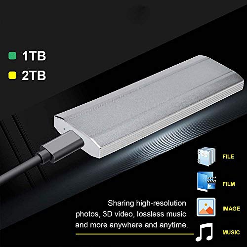 Disco duro externo portátil de 1 TB de 2 TB, disco duro externo ultrafino, compatible con PC, Mac, ordenador de sobremesa o ordenador portátil (2T), color plateado