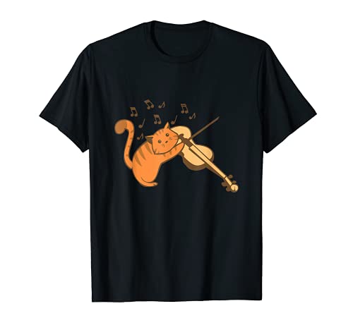 Diseño con un gato musical lindo con instrumento de violín para niños Camiseta