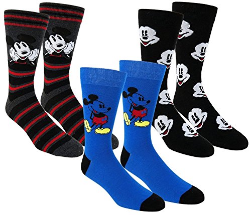 Disney Mickey Mouse Casual Crew Socks 2 pares y 3 packs multicolores (talla ¨²nica, azul / negro / gris)