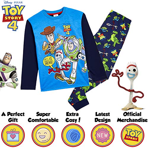 Disney Toy Story 4 Pijama Niño, Pijamas Niños Manga Larga con Personajes Buzz Lightyear Woody y Forky, Ropa Niño de Dormir 100% Algodón, Regalos para Niños 18-24 Meses 2-8 Años (7-8 años)
