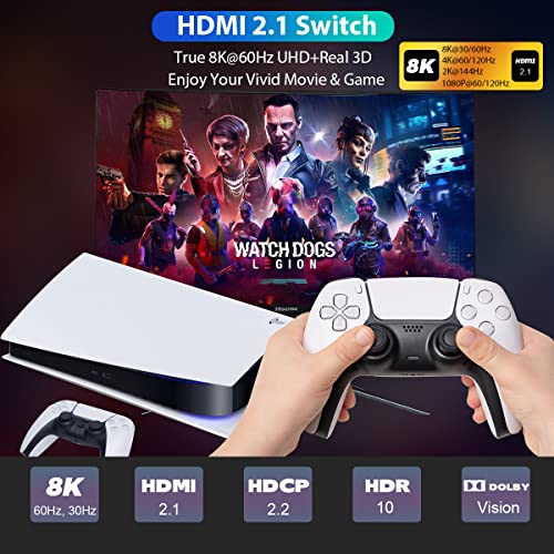 Divisor HDMI 2.1 8K 2 en 1 salida direccional HDMI Switch 8K @ 60Hz 4K @ 120Hz Splitter 48Gbps rápida Transmisión Convertidor Compatible con Xbox PS4/5 Proyectores Monitor