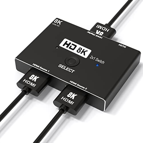 Divisor HDMI 2.1 8K 2 en 1 salida direccional HDMI Switch 8K @ 60Hz 4K @ 120Hz Splitter 48Gbps rápida Transmisión Convertidor Compatible con Xbox PS4/5 Proyectores Monitor