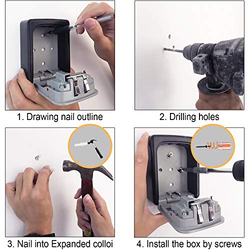Diyife Caja de Seguridad para Llaves, [Versión Actualizada] [Montado en la pared] Caja Fuerte de Combinación al aire Libre a Prueba de Agua para el Hogar Garaje Escuela Llaves de Repuesto para la Casa