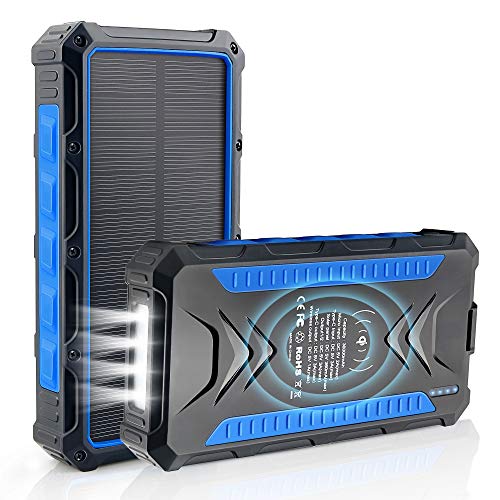 DJROLL Cargador Solar Portátil 36000mAh, Banco de energía Solar, Power Bank Solar Carga Rápida 3 Puertos de Salida con LED Linterna USB Cargador Rápido de Teléfono Celular para Viajes Camping
