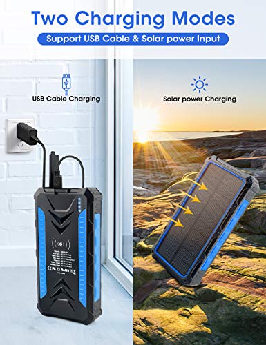DJROLL Cargador Solar Portátil 36000mAh, Banco de energía Solar, Power Bank Solar Carga Rápida 3 Puertos de Salida con LED Linterna USB Cargador Rápido de Teléfono Celular para Viajes Camping