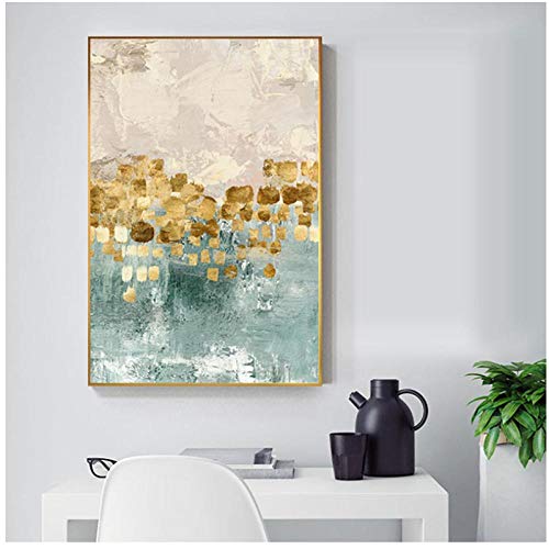 DLFALG Arte abstracto Golden Coins Star Dreamly Poster Green Canvas Painting para sala de estar Decoración del hogar Moda Arte de la pared Sin marco- 40x50cmx2 sin marco