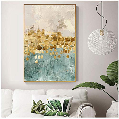 DLFALG Arte abstracto Golden Coins Star Dreamly Poster Green Canvas Painting para sala de estar Decoración del hogar Moda Arte de la pared Sin marco- 40x50cmx2 sin marco