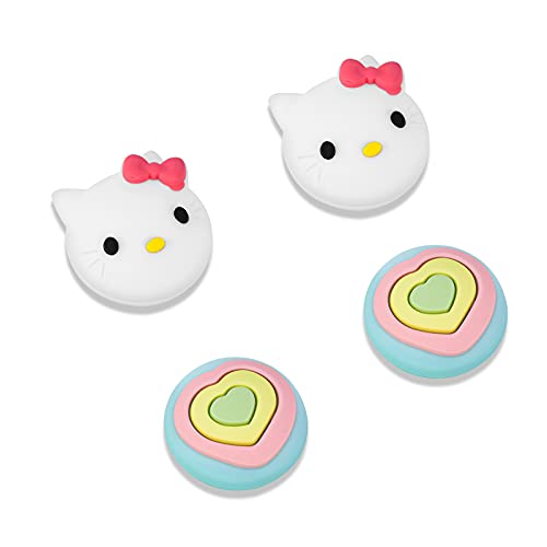 DLseego Tapas de Agarre del Pulgar Compatible con Switch y Switch Lite, Suave Silicona Joy-con Joystick Grip Cute 3D Analog Stick Cover- Kitty Cat and Heart (4Pcs)